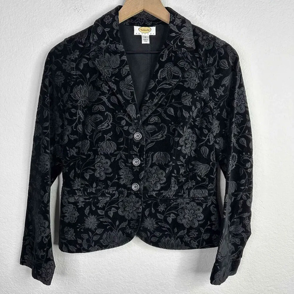 Talbots Blazer Women's Size 6 Petite Black‎ Velvet Burnout Floral Dark Academia - Picture 1 of 8